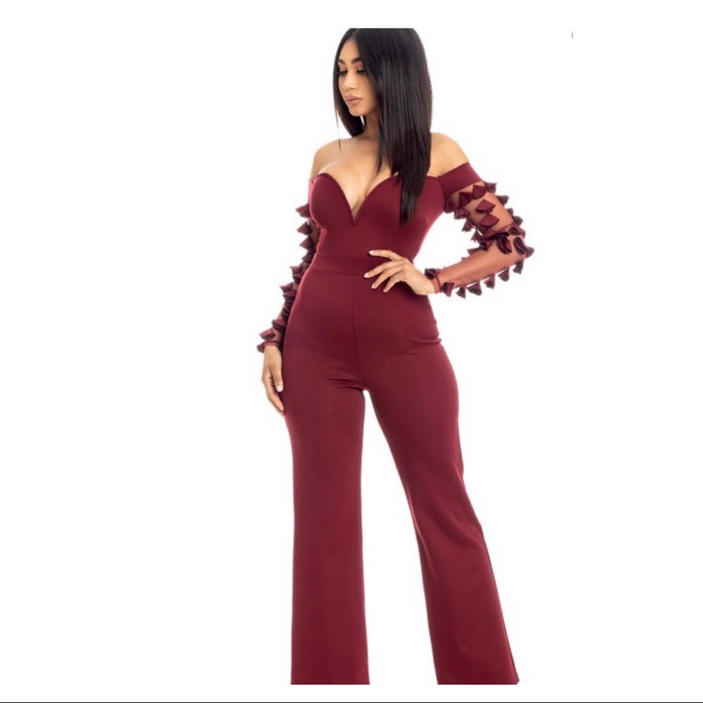 Women’s Off the Shoulder Burgundy Jumpsuit